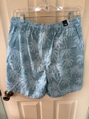 U.S. Apparel Light Blue Palm-Print Men's Swim Trunks - Unbranded